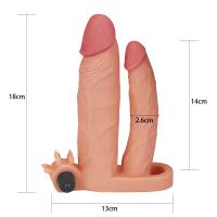 2.5 CM Dolgulu Gerçekçi Ten Doku Çatal Titreşimli Penis Kılıfı - Pleasure X-Tender