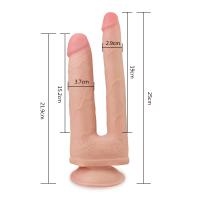 25 CM Hareketli Deri Özellikli Çatal Penis - Skinlike Double Penetration Soft Cock